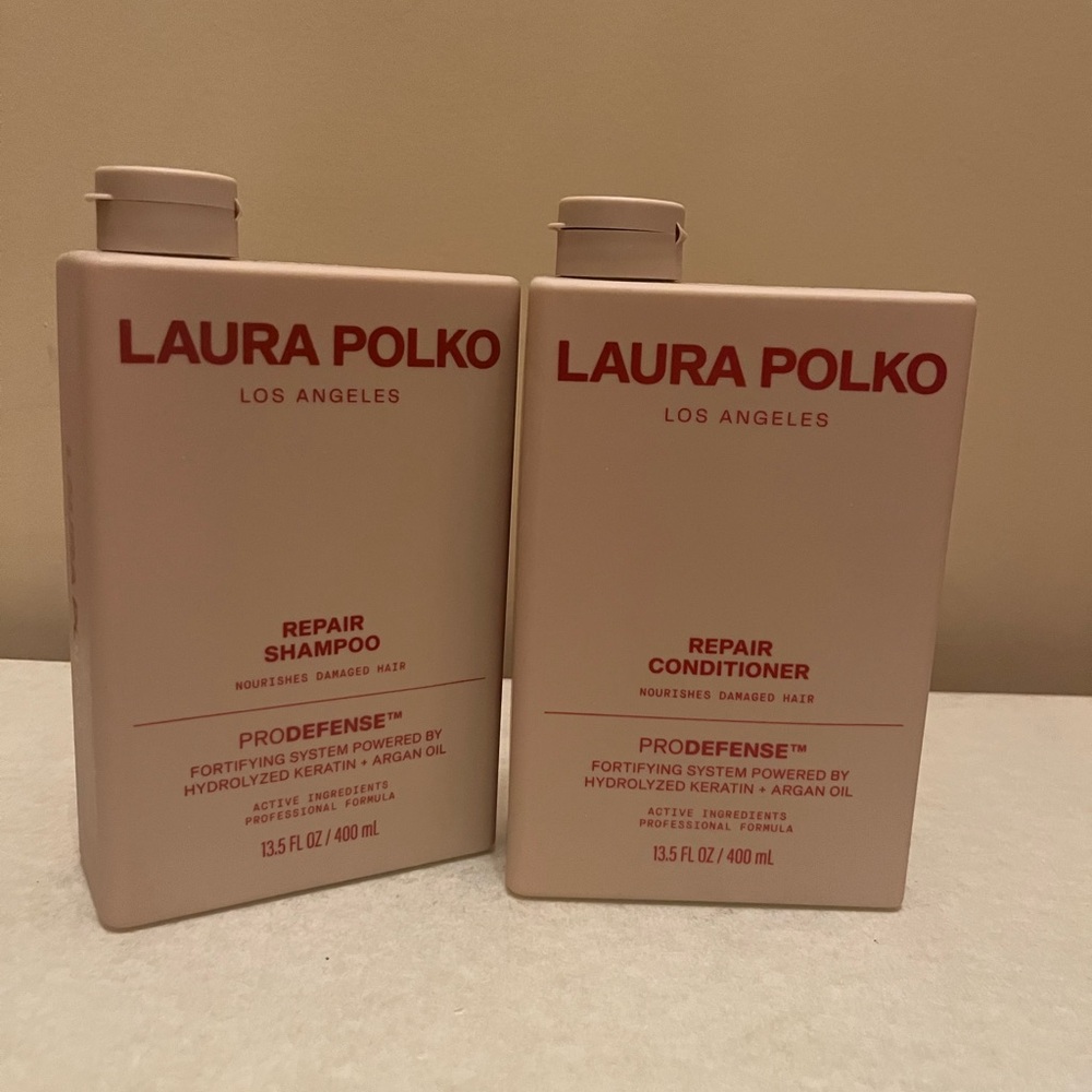 New Laura polko repair shampoo and conditioner repairs damaged hair.